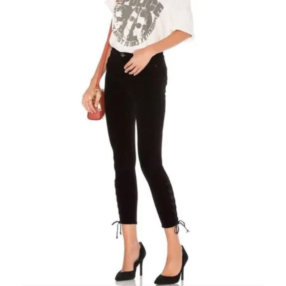 Hudson Sz 25 Nix Black Velvet Mid Rise Lace Up Hem Skinny Ankle Jeans Pants
